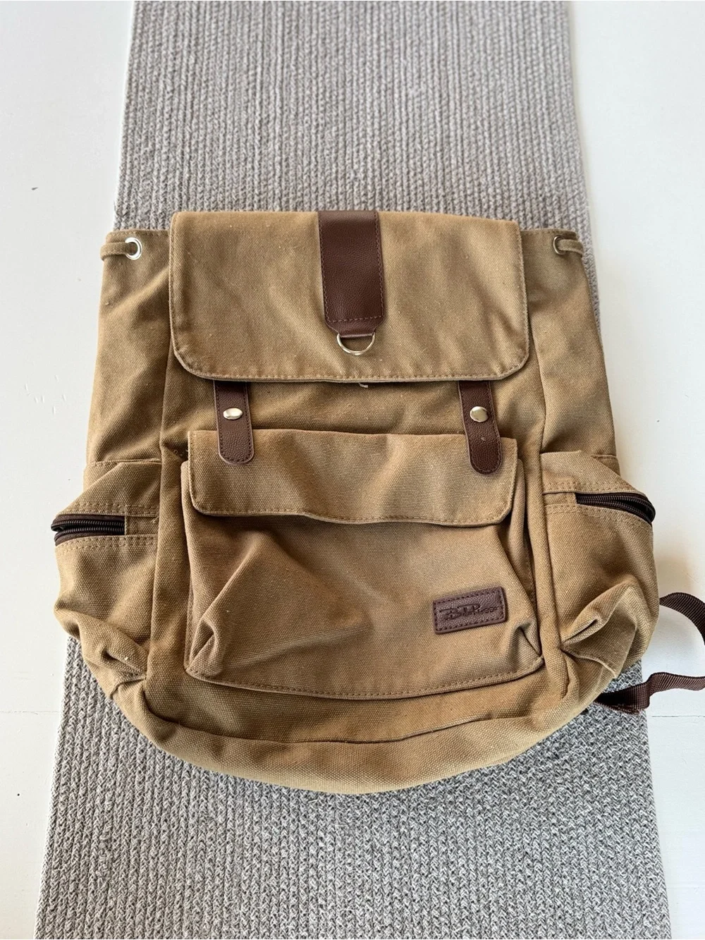 Bella Russo Tan Brown Nylon Drawstring Backpack